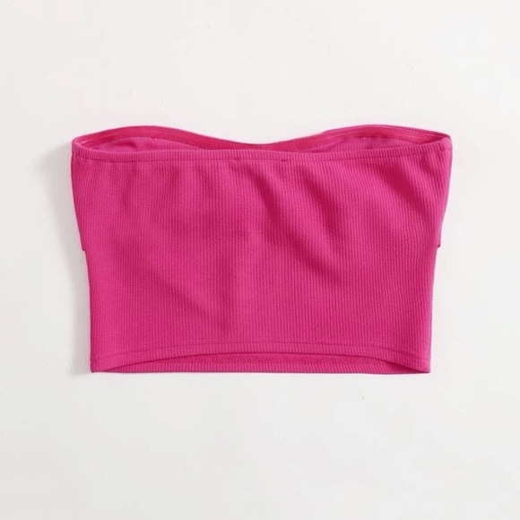 Hot Pink Ribbed Cropped Tube Top - Picture 2 of 5